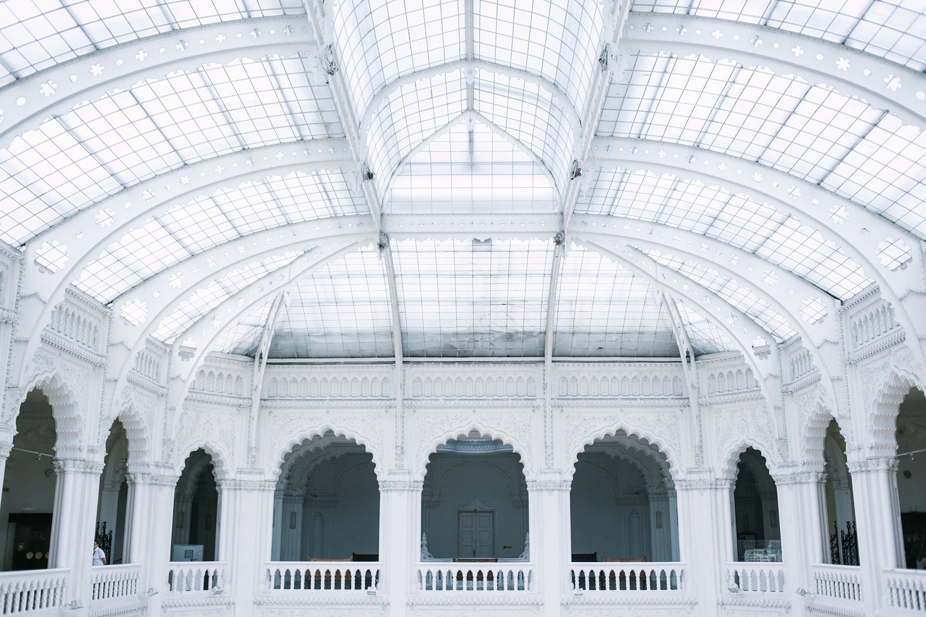 arched structure with massive glass ceiling